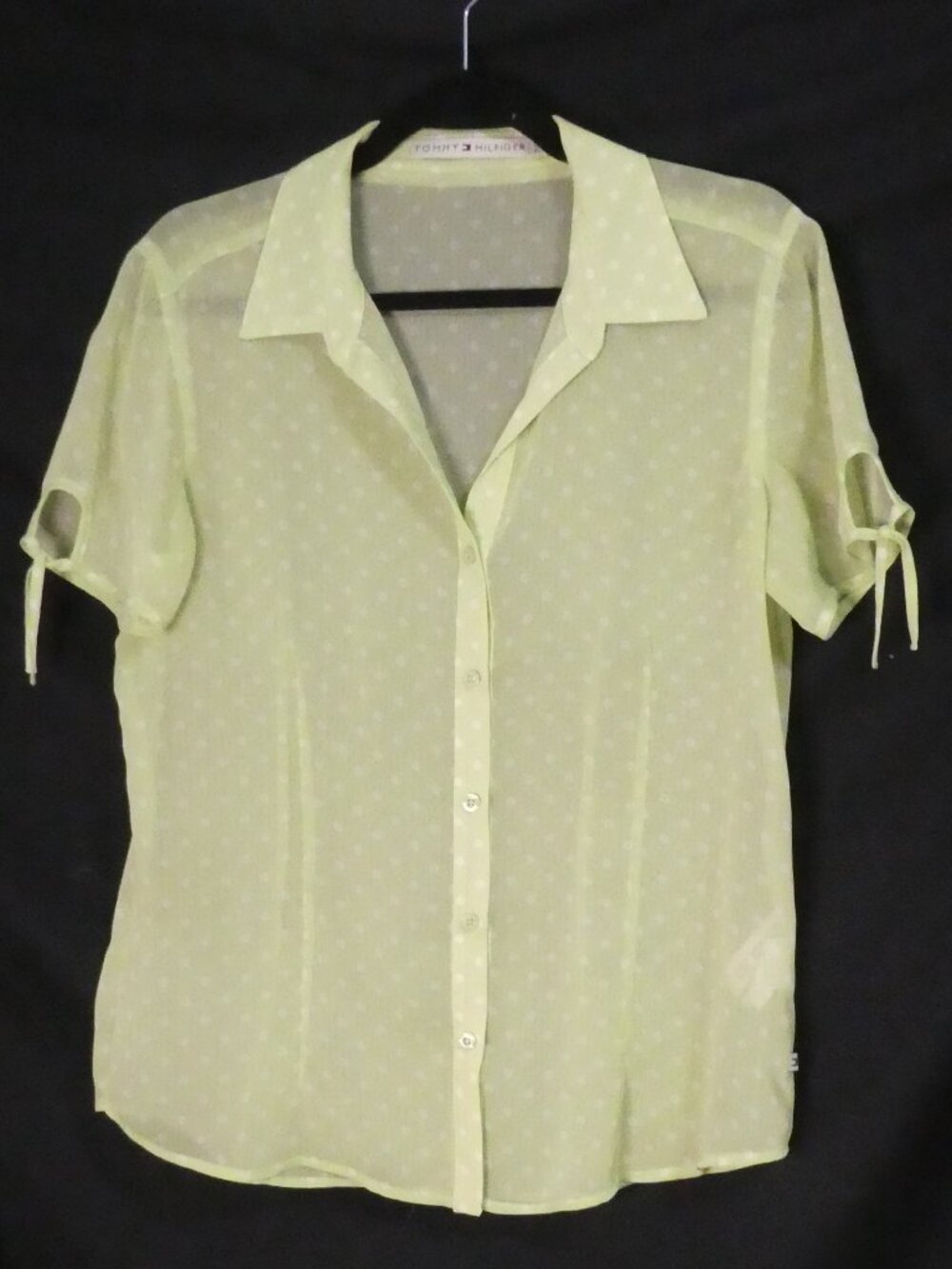 TOMMY HILFIGER Sheer Lime Green Dobby Blouse - Size Large